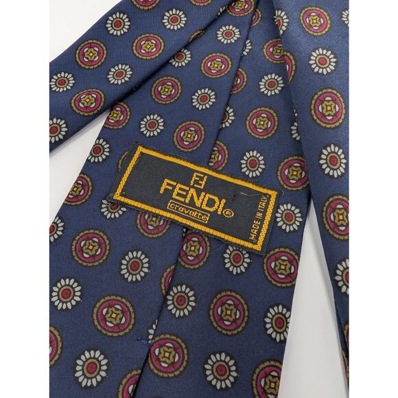 Fendi Cravette 100% Silk Novelty Italian Neck Tie Blue Multi  Fendi Cravette 100% Silk Novelty Italian Neck Tie Blue Multi Classic Formal Work